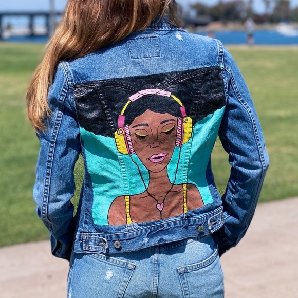 Art From The Heart Jackets & Blazers - Afro DJ handprinted jacket - wearable art